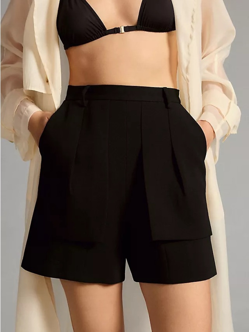 Anthropologie Black High-Waist Tailored Bermuda Shorts